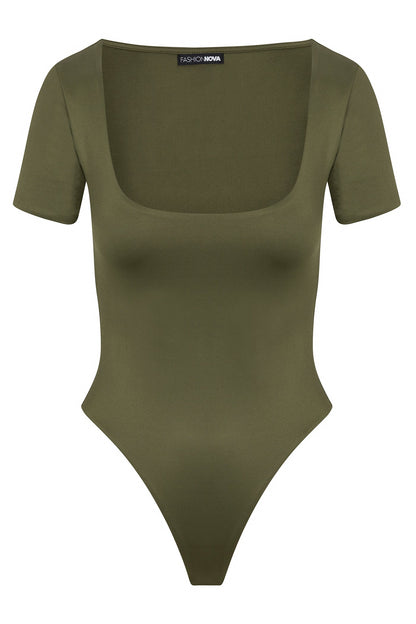 Contour Double Lined Short Sleeve Scoop Neck Bodysuit - Military Green