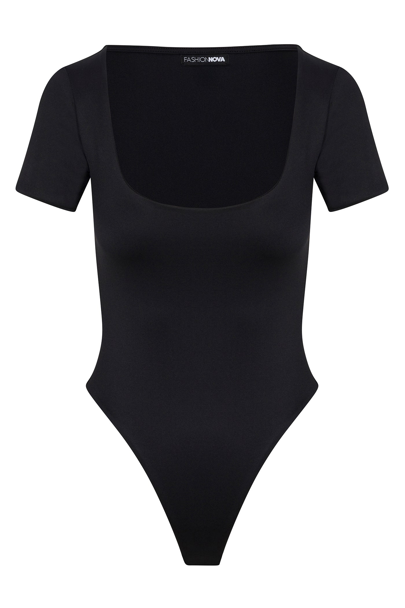Contour Double Lined Short Sleeve High Cut Bodysuit - Black
