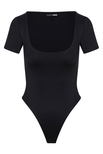 Contour Double Lined Short Sleeve High Cut Bodysuit - Black