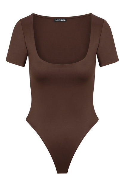 Contour Double Lined Short Sleeve Scoop Neck Bodysuit - Chocolate