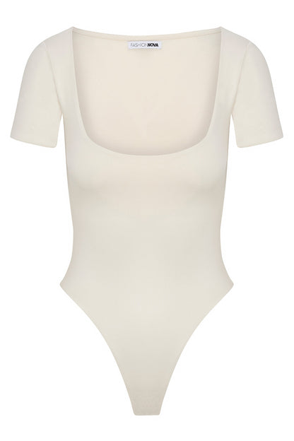 Contour Double Lined Short Sleeve Scoop Neck Bodysuit - Bone