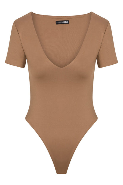 Contour Double Lined Short Sleeve High Cut Bodysuit - Mocha
