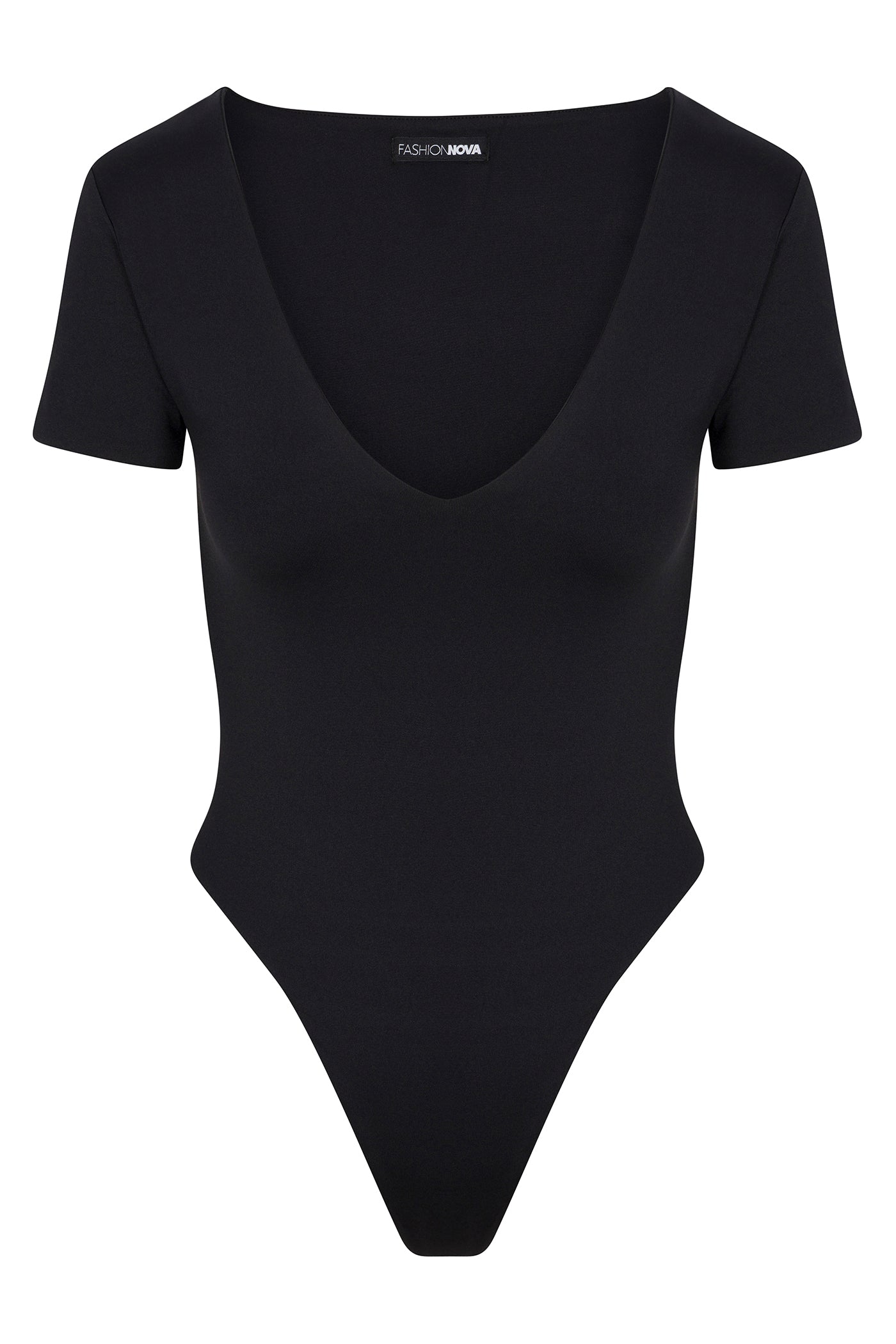 Contour Double Lined Short Sleeve Scoop Neck Bodysuit - Black