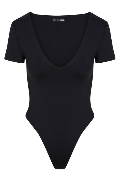 Contour Double Lined Short Sleeve Scoop Neck Bodysuit - Black