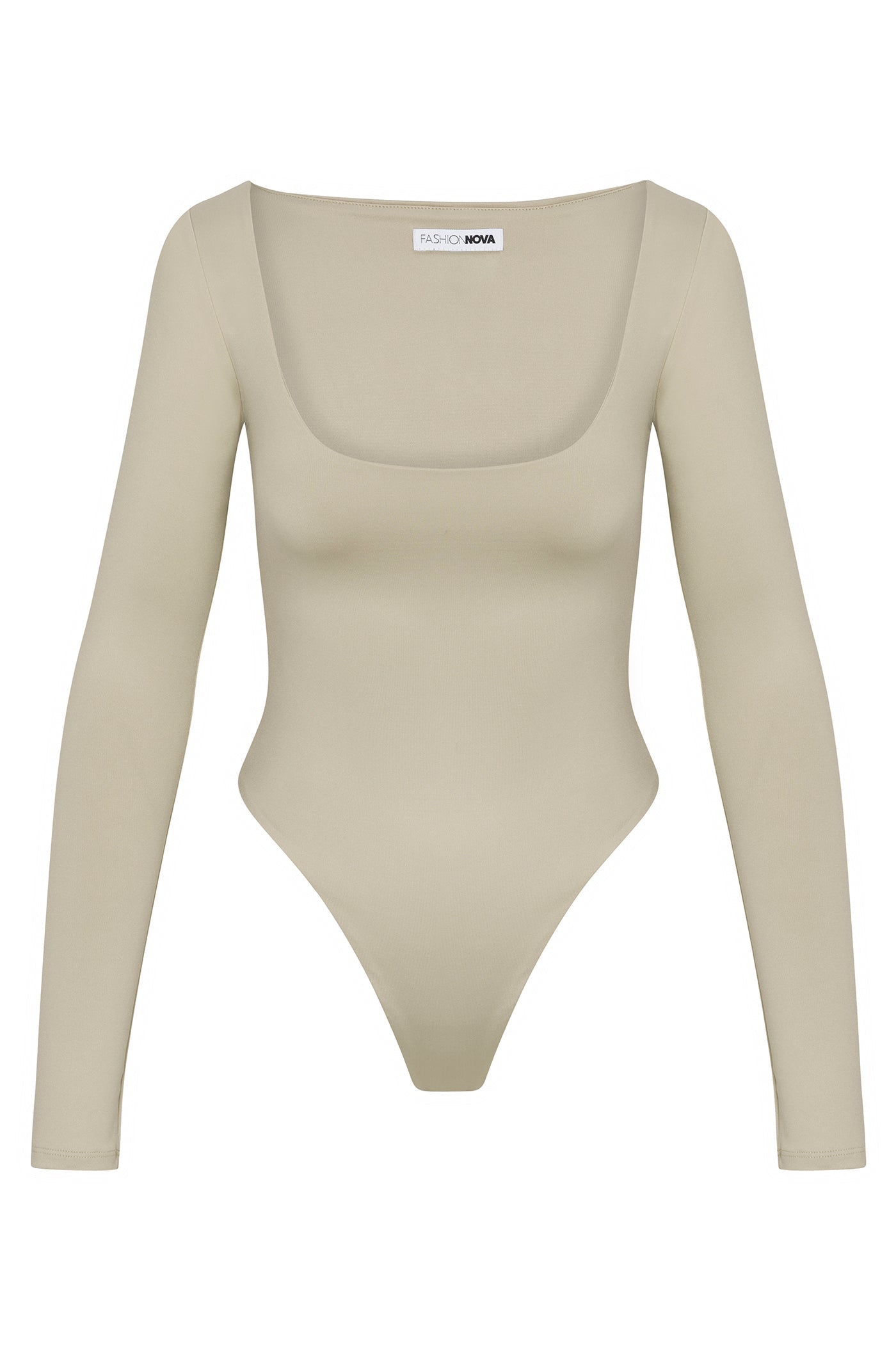 Contour Double Lined Long Sleeve Wide Scoop Neck Bodysuit - Stone