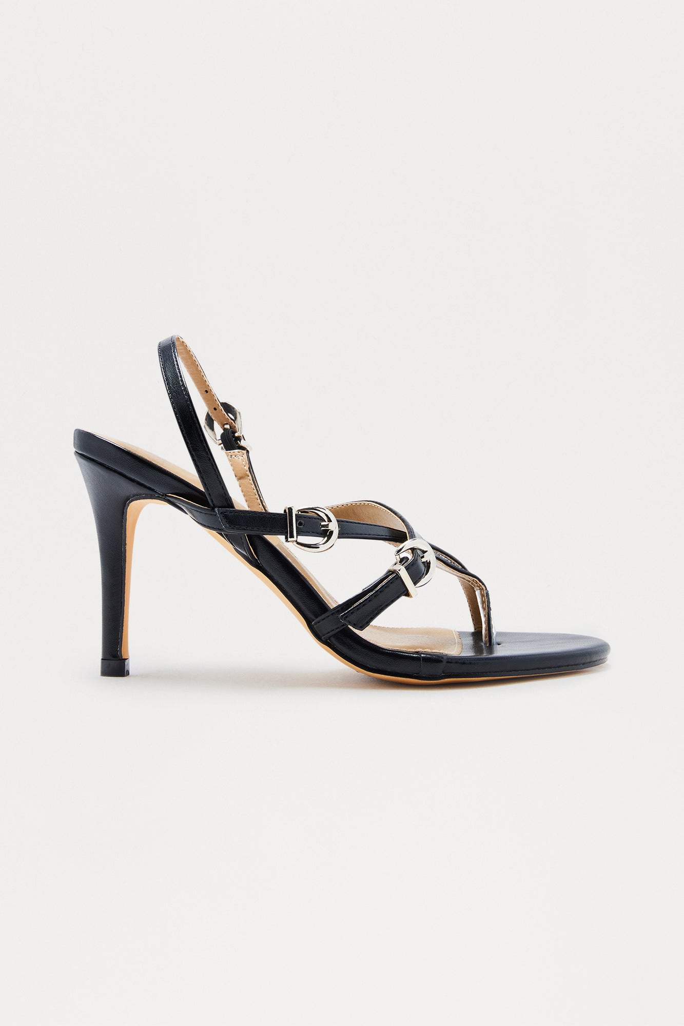 Spiral Thong Slingback Heels - Black