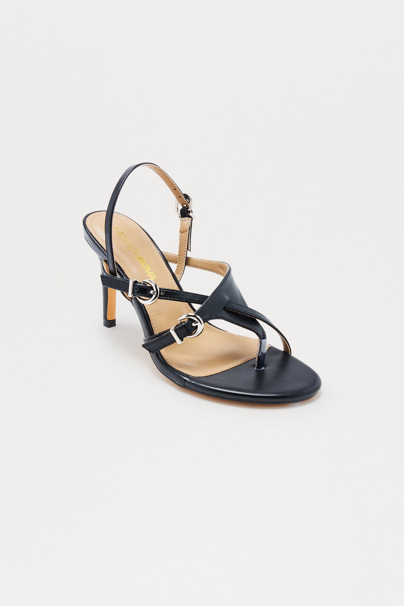 Spiral Thong Slingback Heels - Black
