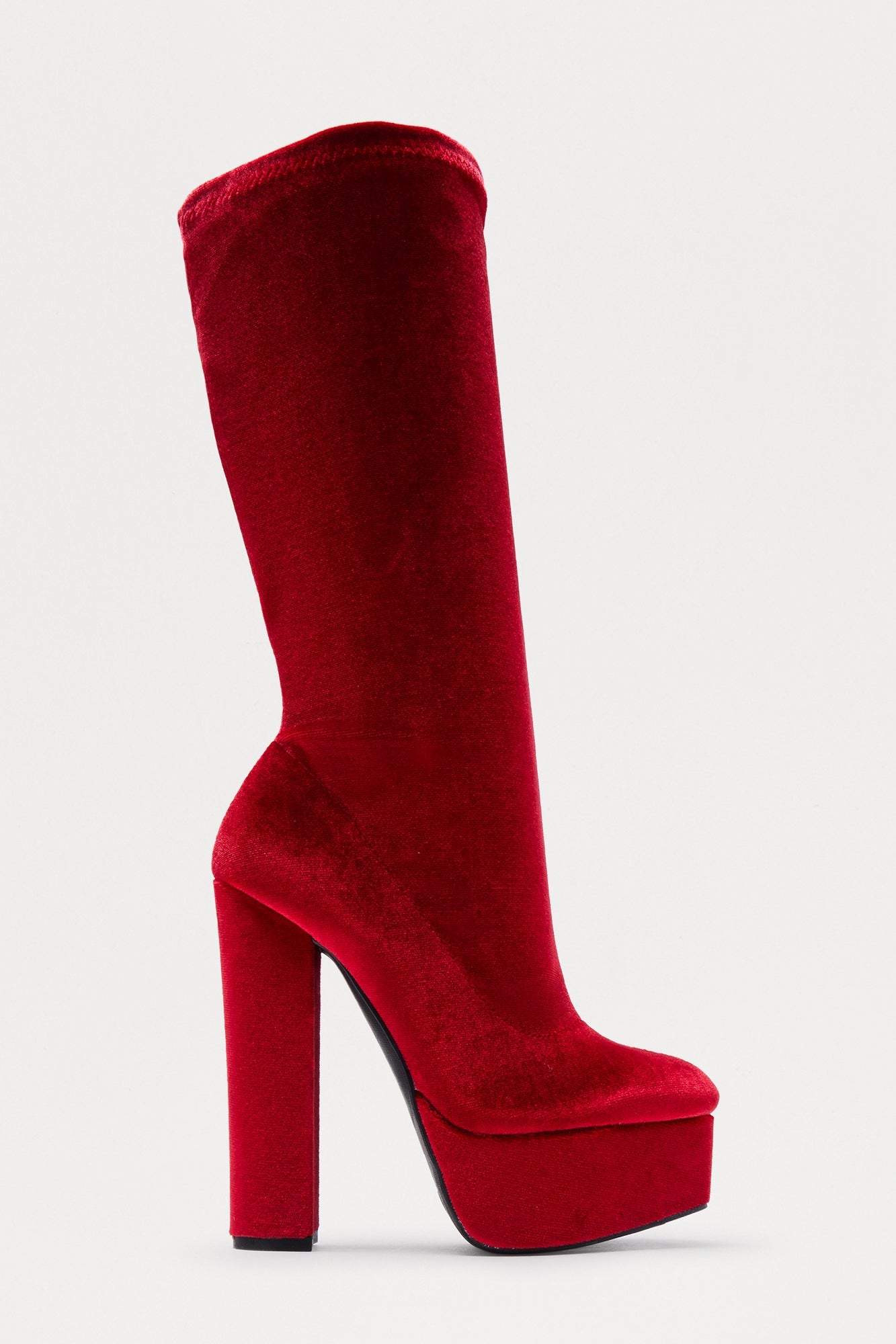 Fun Nights Knee High Heeled Boots - Red