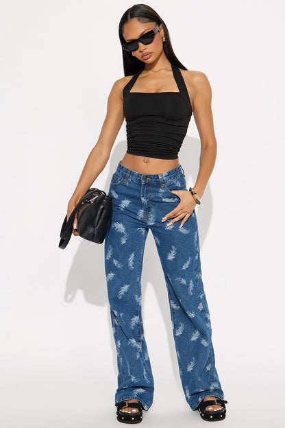 Ruffle Some Feathers Jacquard Straight Leg Jeans - Medium Wash