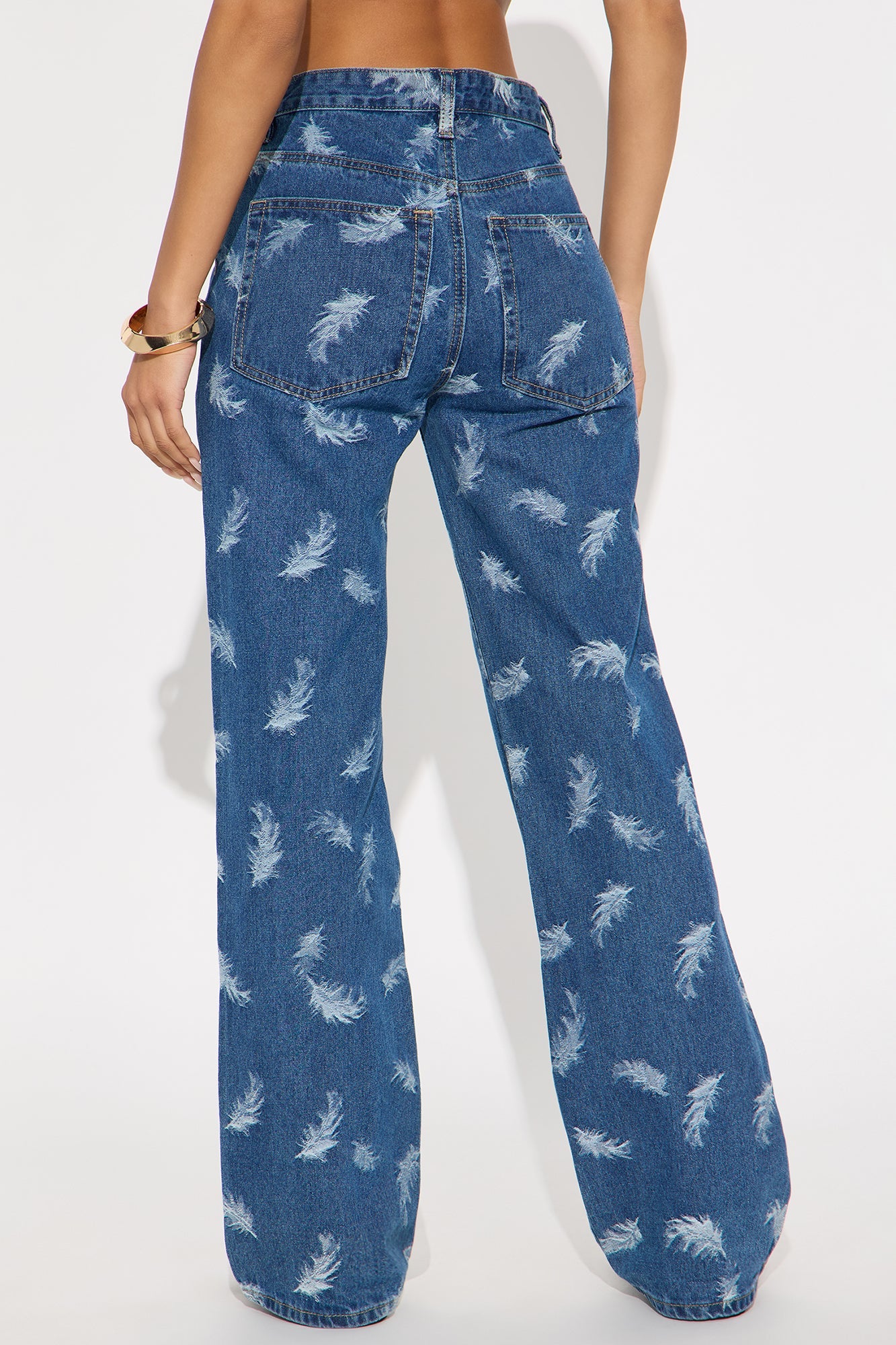 Ruffle Some Feathers Jacquard Straight Leg Jeans - Medium Wash