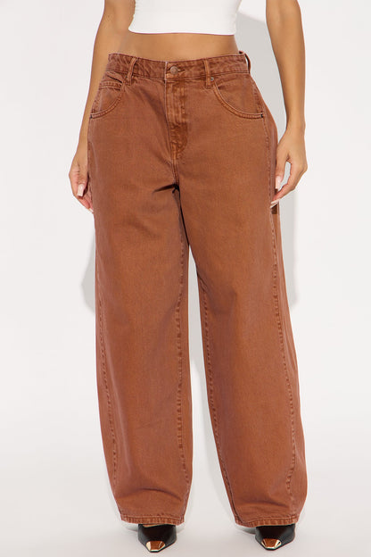 Alexandra Twill Wide Leg Barrel Pant - Rust