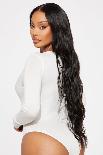 Marlene Scoop Neck Long Sleeve Bodysuit - White