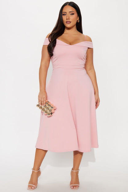 Poppy Body Sculpt Ponte Off Shoulder Midi Dress - Pink