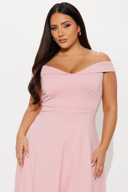 Poppy Body Sculpt Ponte Off Shoulder Midi Dress - Pink