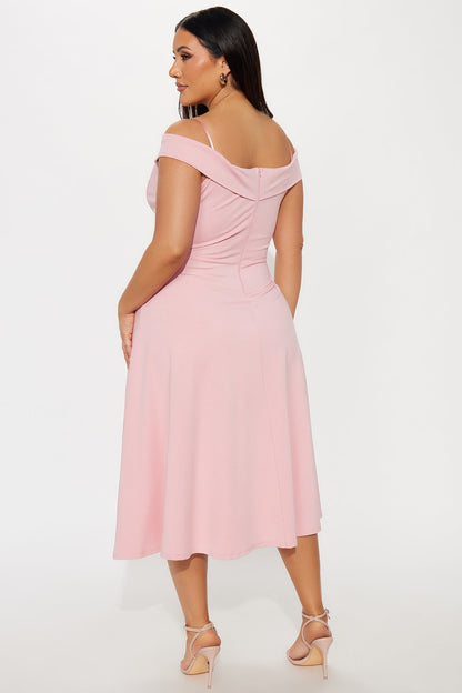 Poppy Body Sculpt Ponte Off Shoulder Midi Dress - Pink