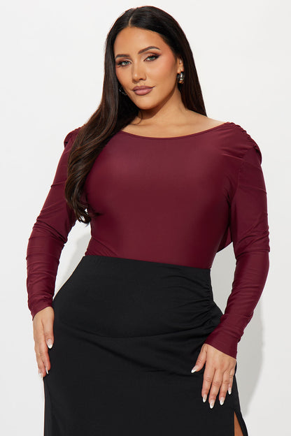 Sabrina Long Sleeve Open Bodysuit - Burgundy