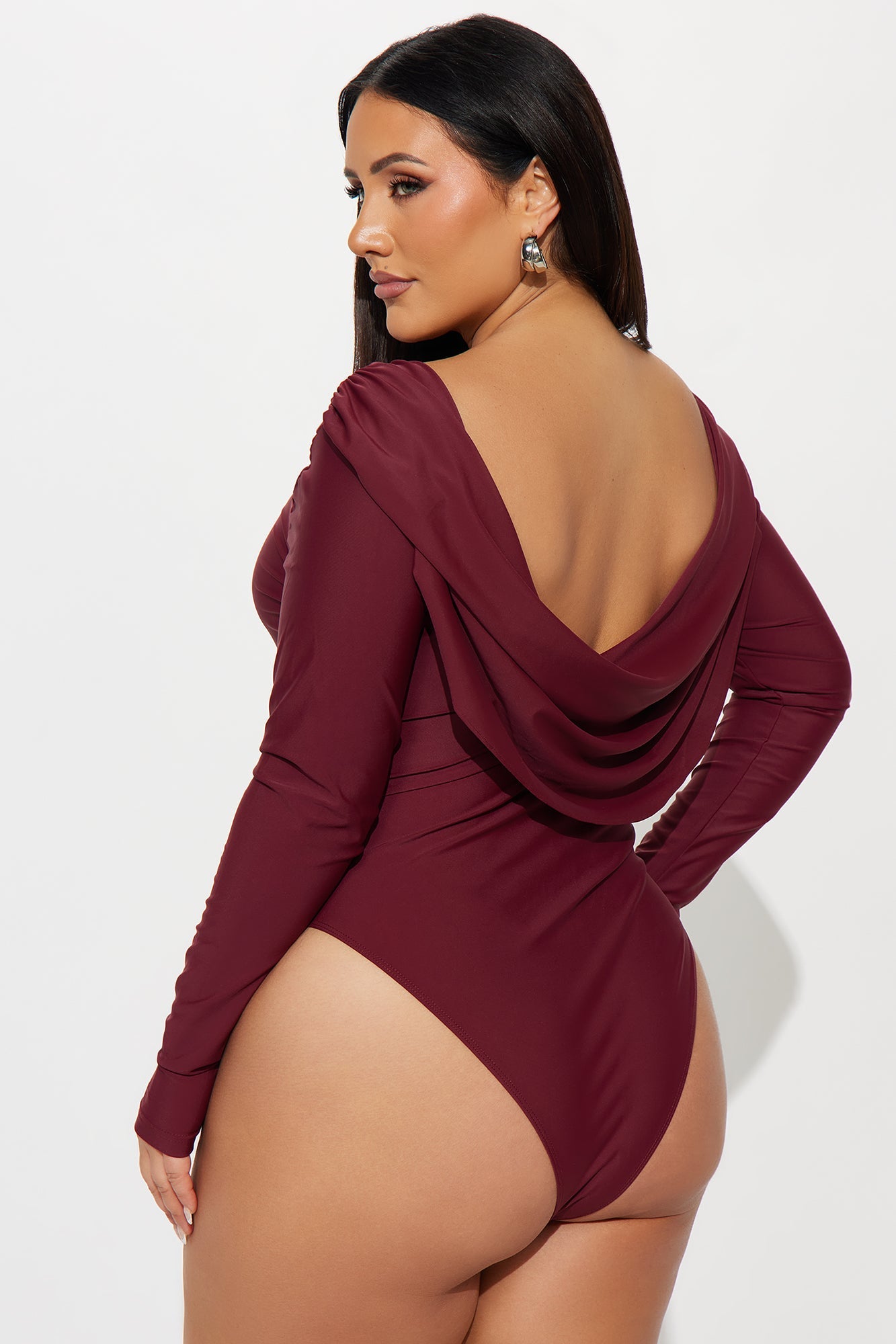 Sabrina Long Sleeve Open Bodysuit - Burgundy