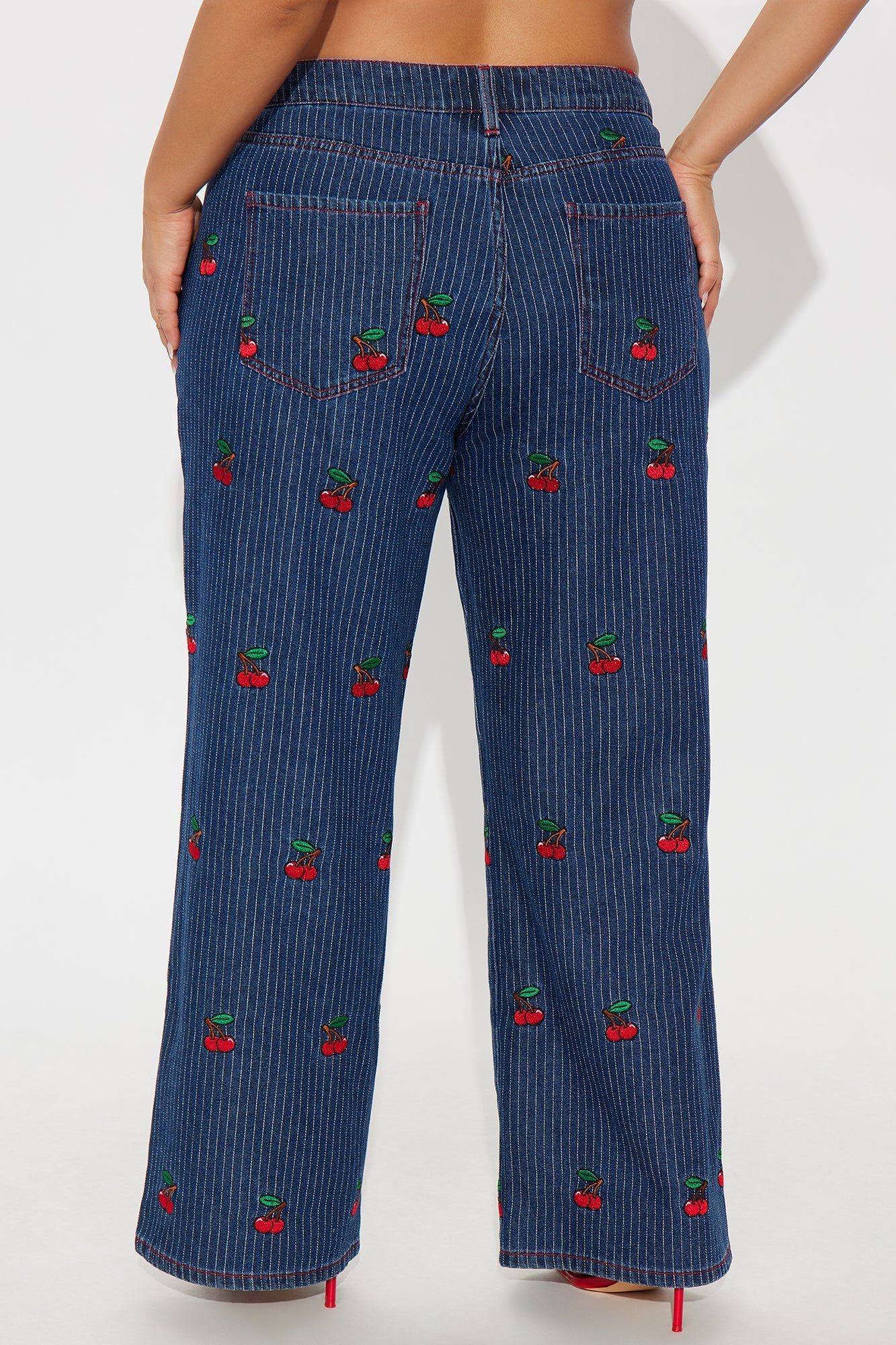 Sweetest Cherry Low Rise Wide Leg Jeans - Medium Wash
