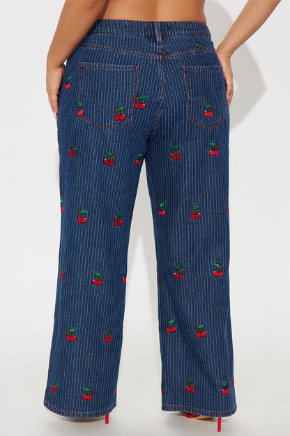 Sweetest Cherry Low Rise Wide Leg Jeans - Medium Wash