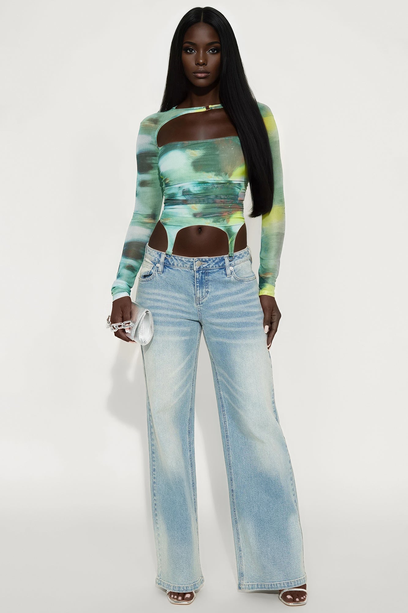 Club Skate Mesh Long Sleeve Top - Sage/combo