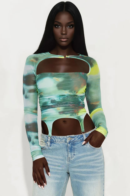 Club Skate Mesh Long Sleeve Top - Sage/combo