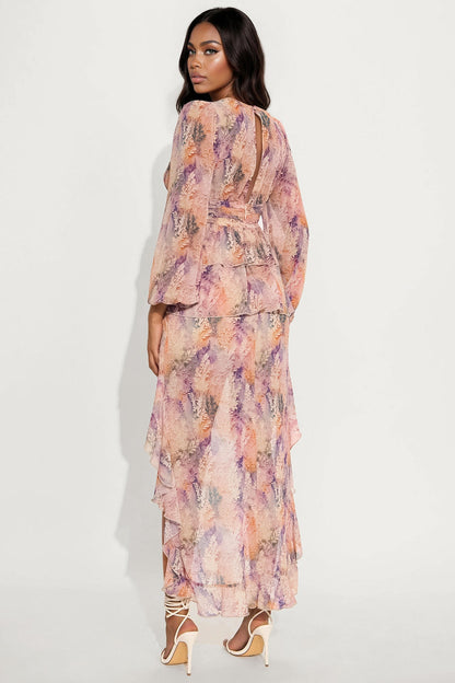 Gwendolyn High Low Chiffon Maxi Dress - Blush/combo