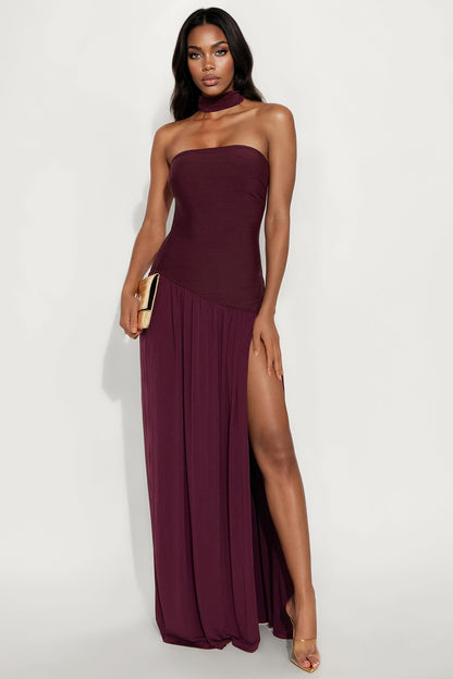 Amelia Drop Waist Bandage Gown - Plum
