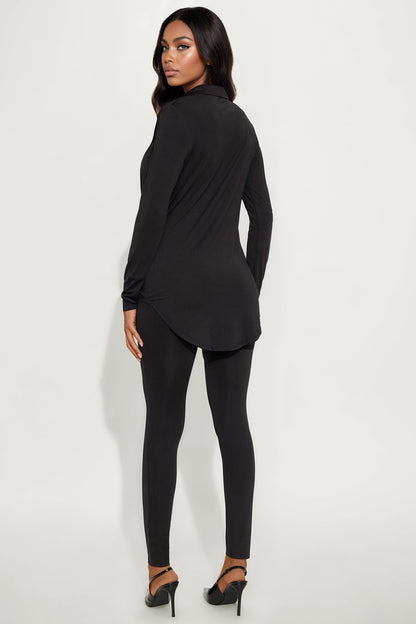 Monique Cowl Neck Legging Set - Black