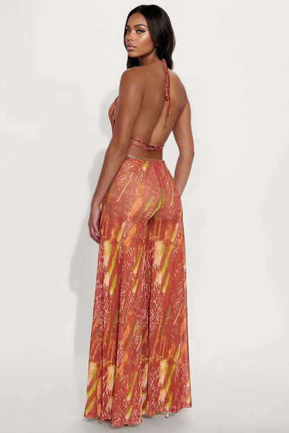 Cabana Mode Mesh Jumpsuit - Rust/combo