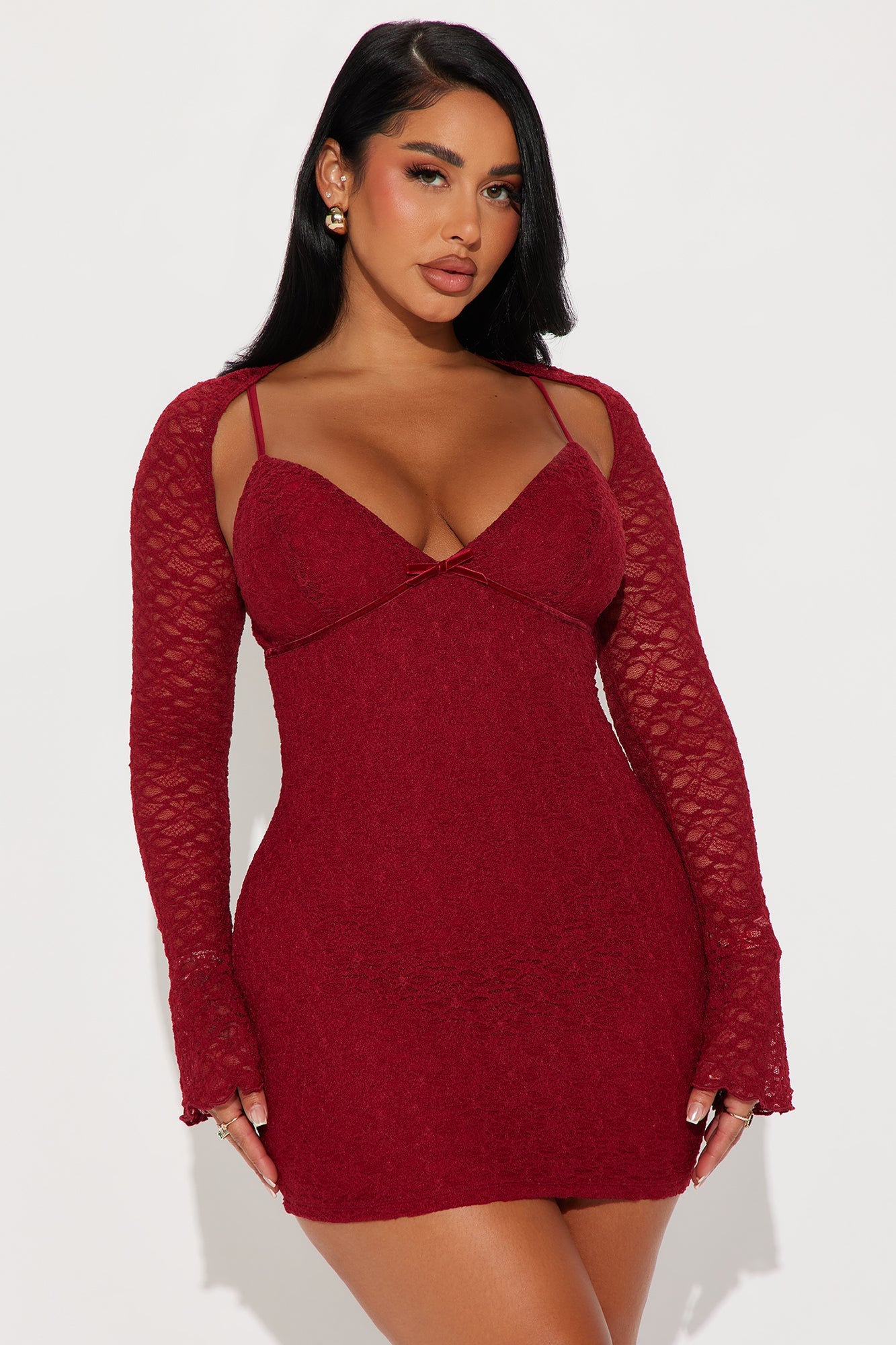 Lace Micro Mini and bolero dress set - Burgundy