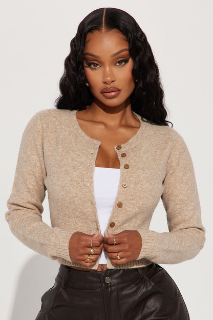 Sweet Sensation Cropped Cardigan - Taupe