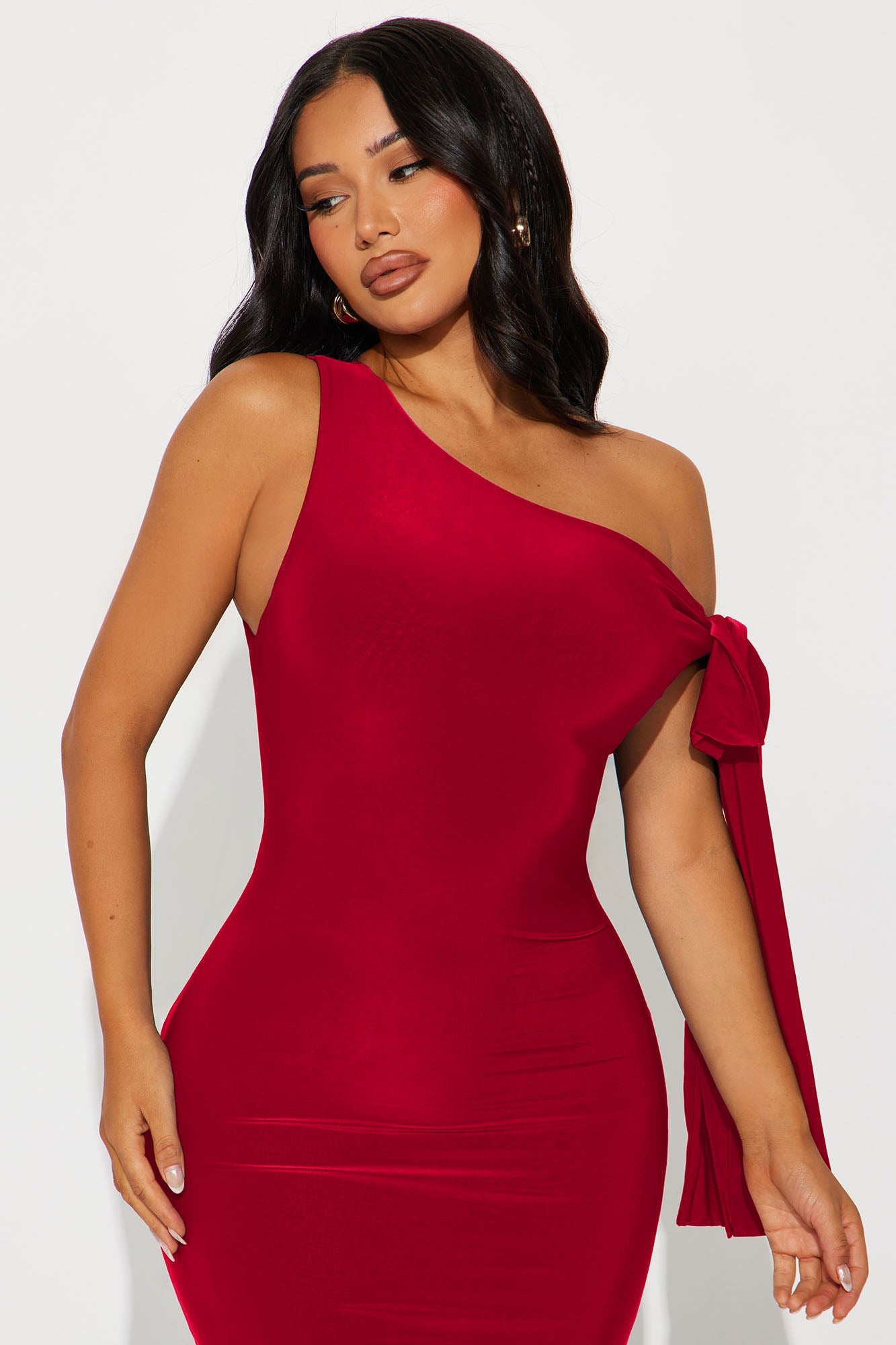 Olympia Twist One Shoulder Midi Dress - Red