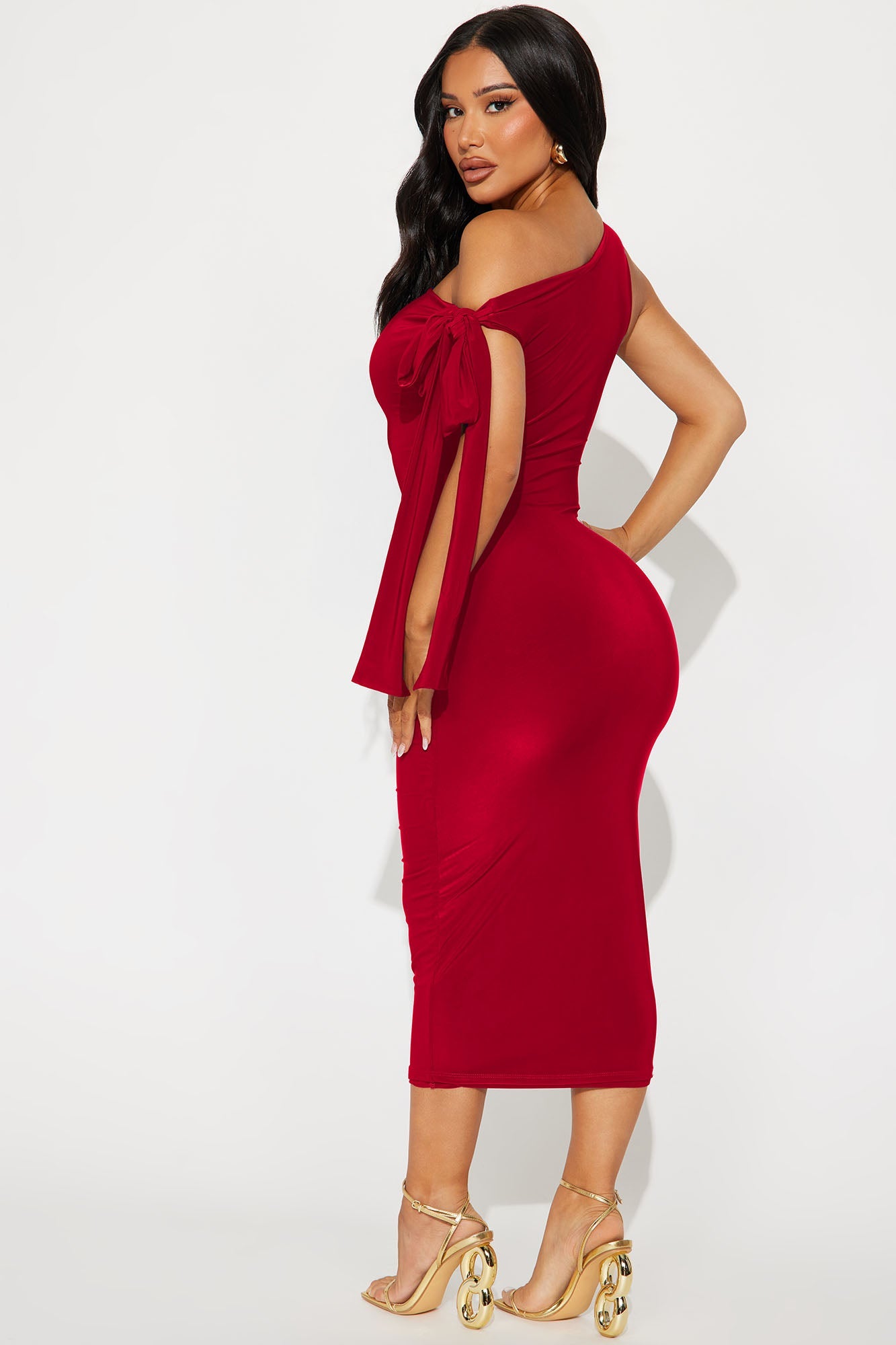 Olympia Twist One Shoulder Midi Dress - Red