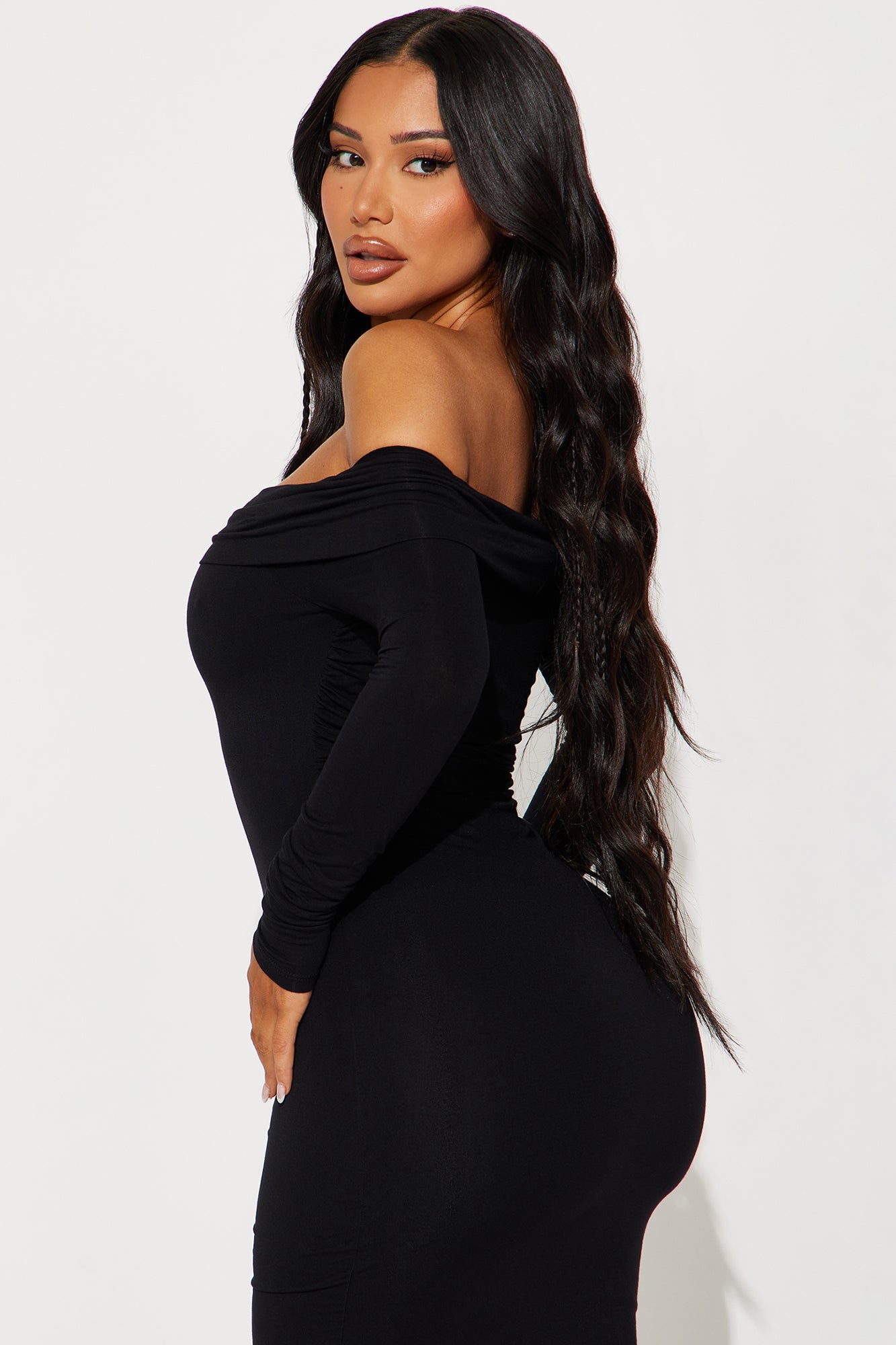 Look My Way Off Shoulder Mini Dress - Black