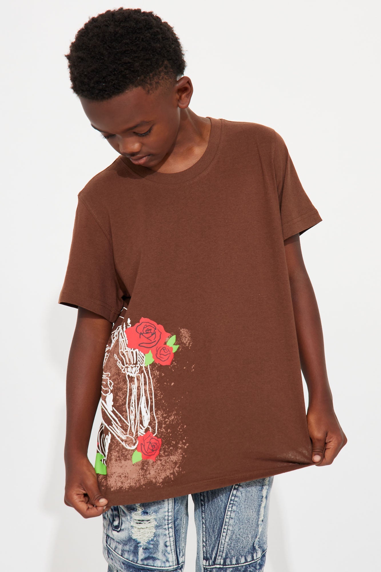 Mini Spreading Roses Short Sleeve Tee - Brown