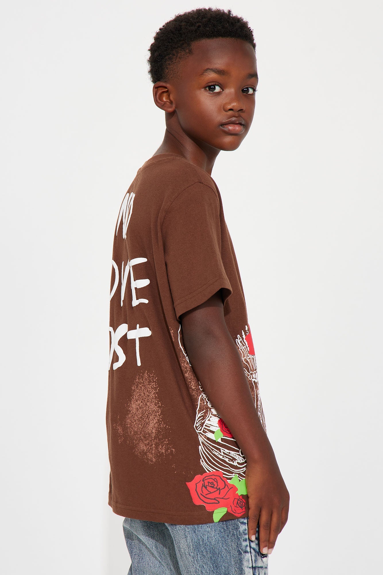 Mini Spreading Roses Short Sleeve Tee - Brown