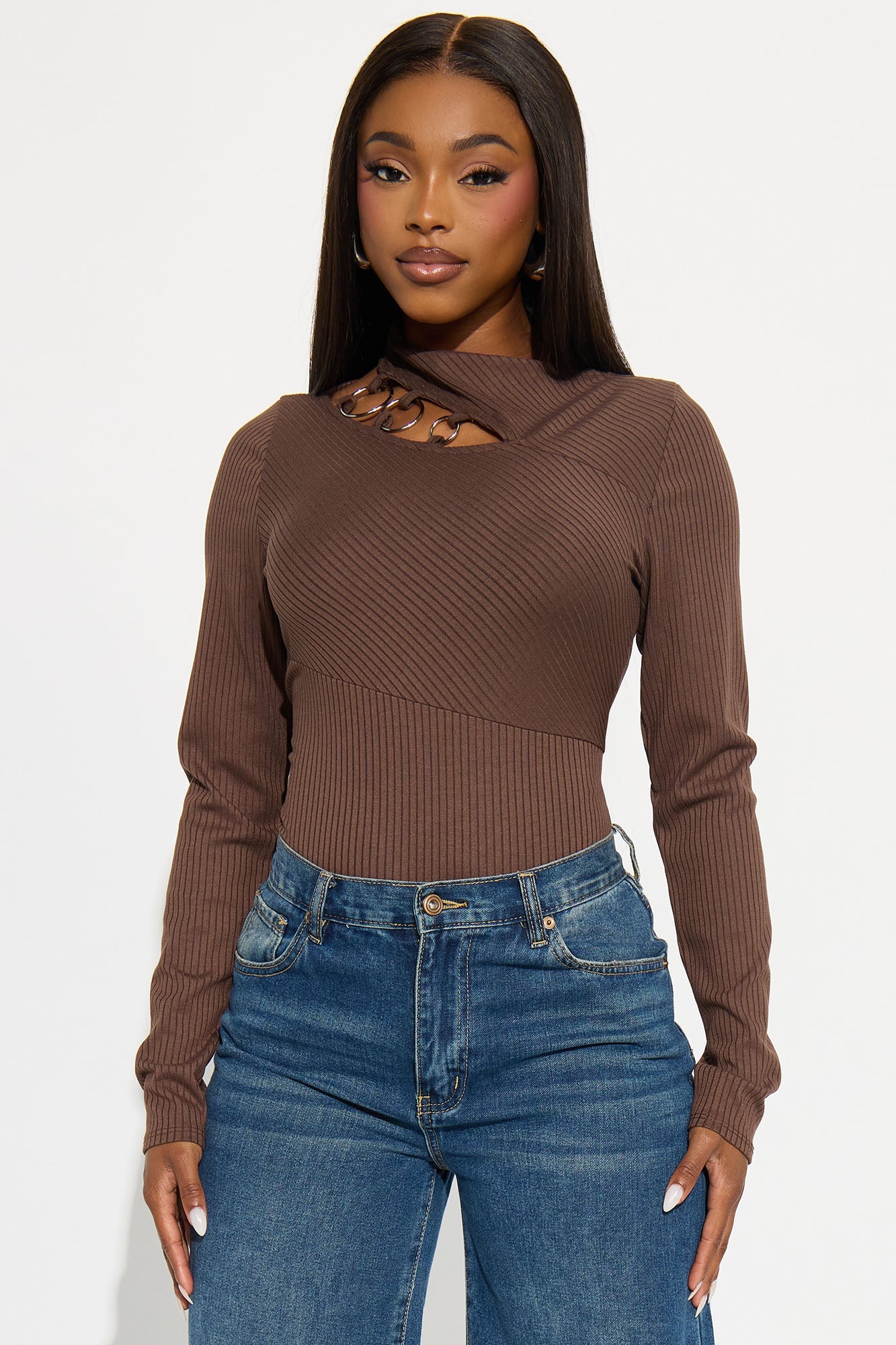 Chelsea Cut Out Ribbed Bodysuit - Brown