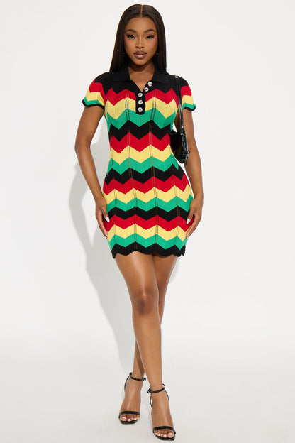 Always Happy Knit Mini Dress - Black/combo