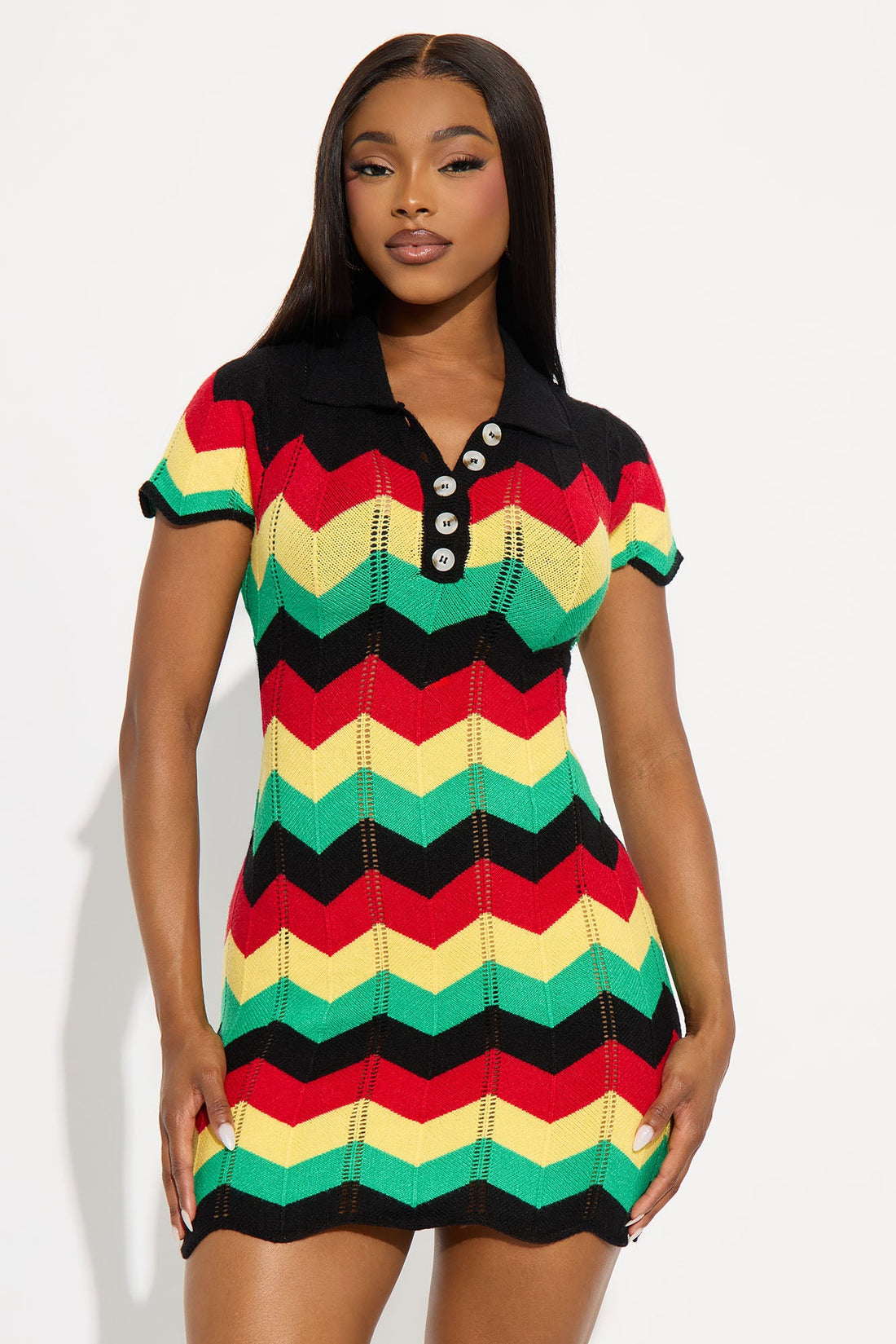 Always Happy Knit Mini Dress - Black/combo
