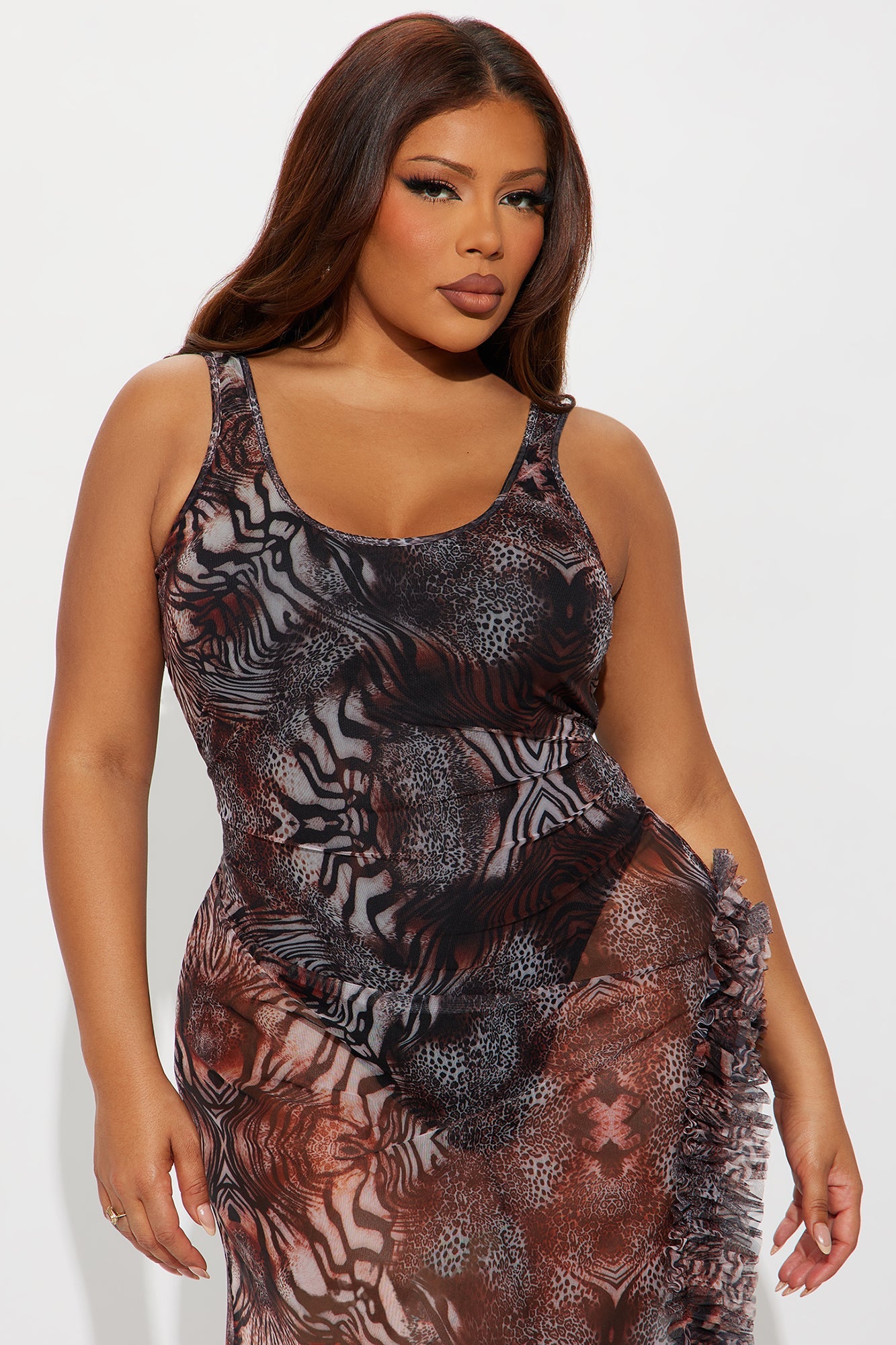 Meant To Be Sheer Maxi Dress - Brown/combo