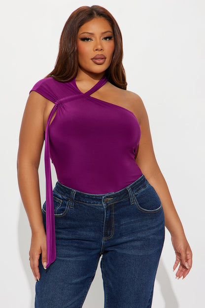 Belladonna Ruched High Neck Bodysuit - Plum