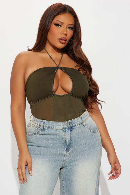 Zenna Mesh Halter Top - Olive