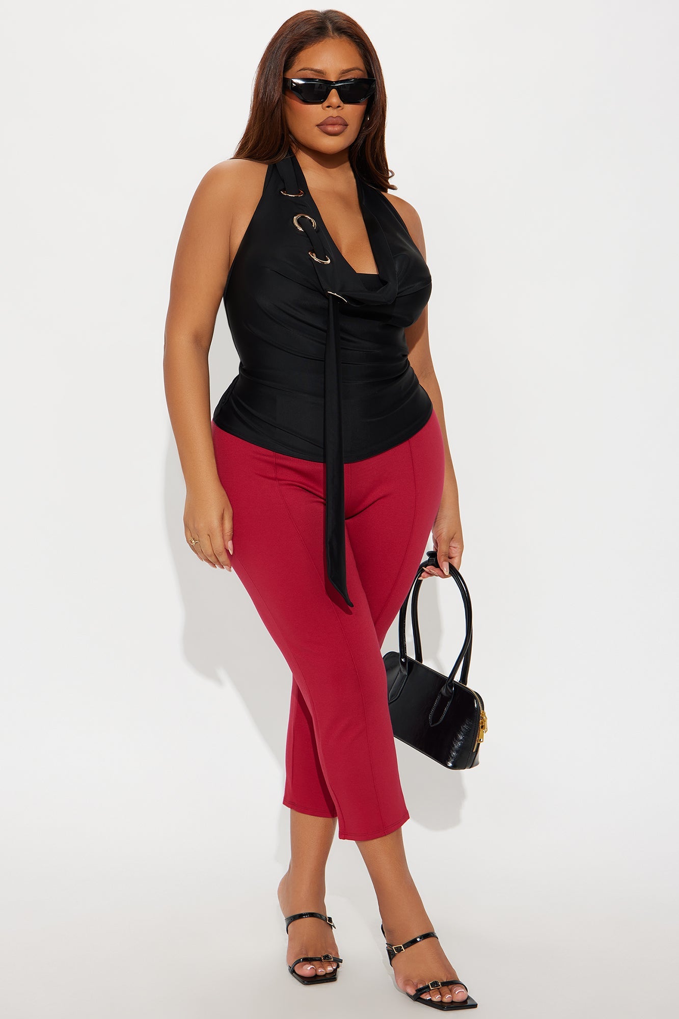 Phoenix Cowl Neck Halter Top - Black