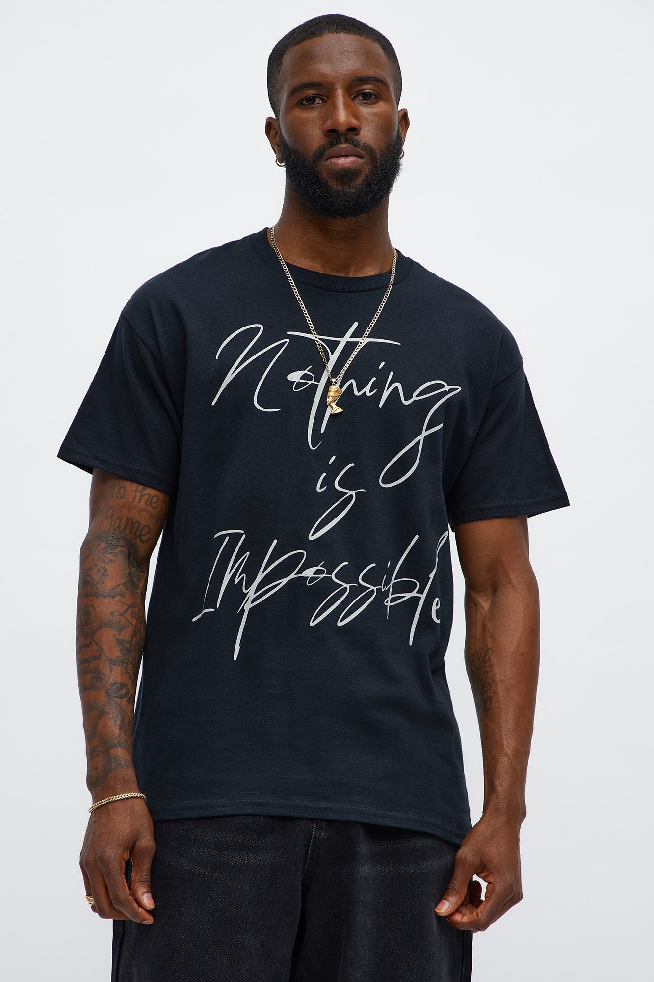 Nothing Is Impossible Oversized Short Sleeve Tee - Black