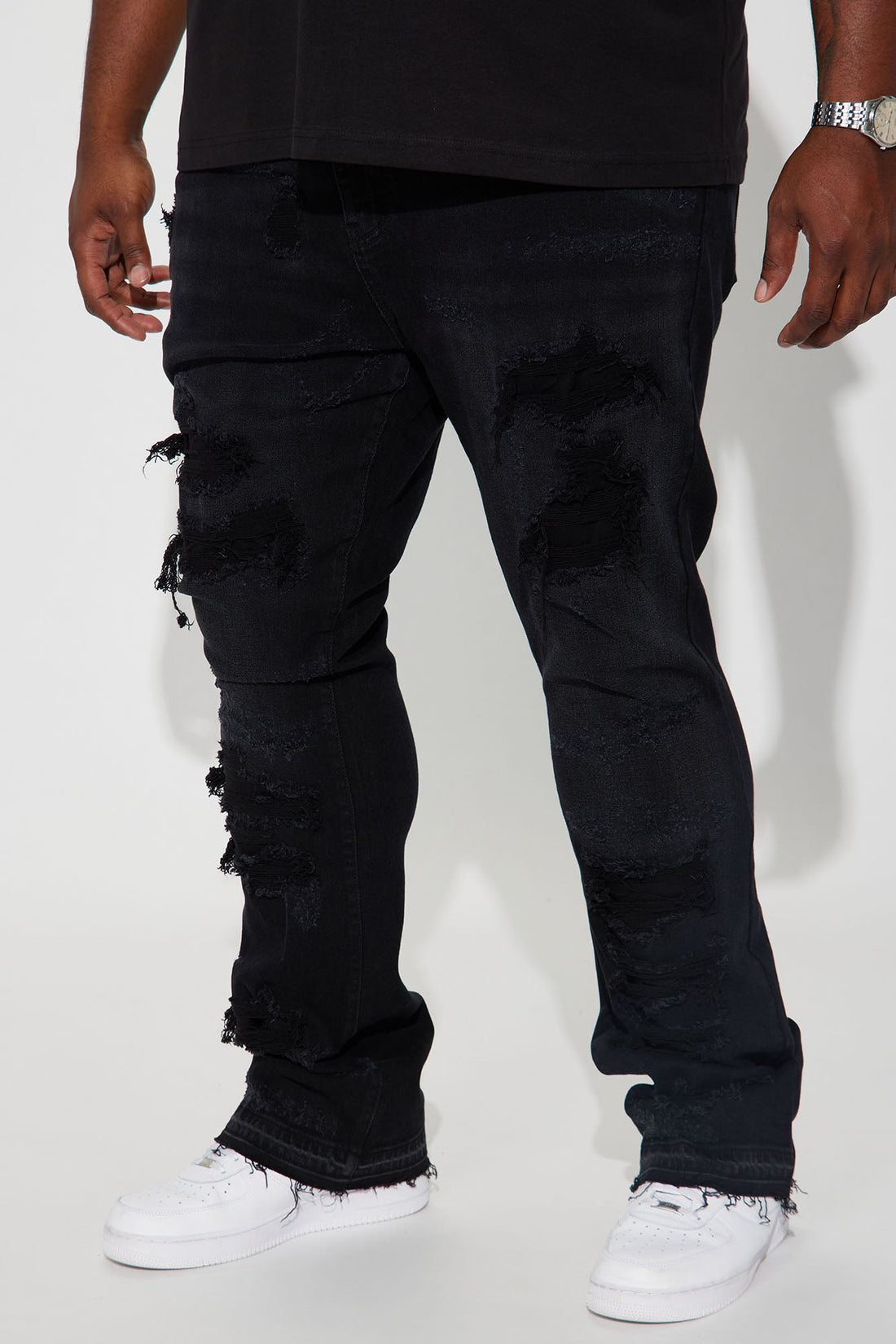 Cuff Me Stacked Skinny Flared Jeans - Black Wash