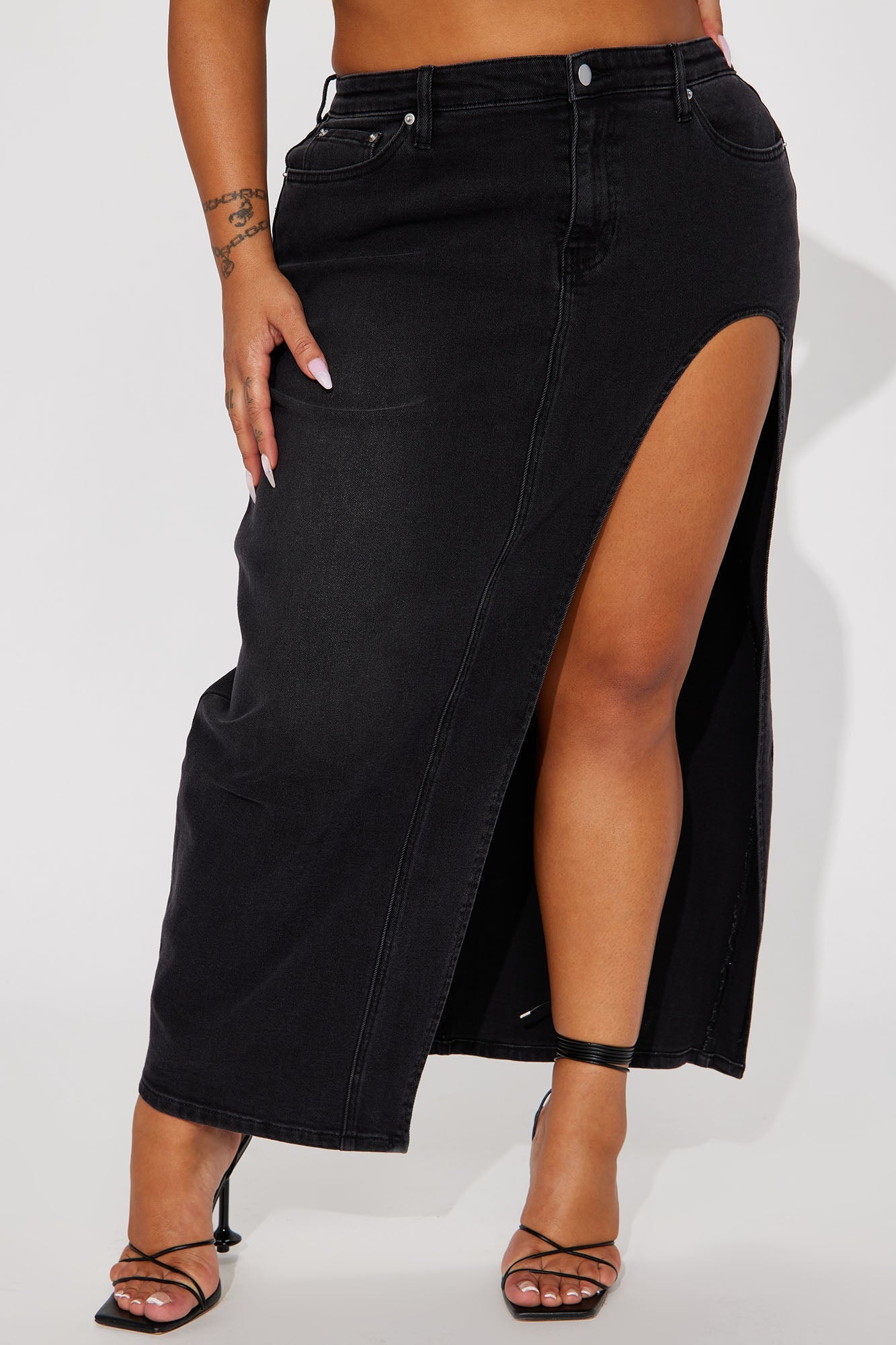 Talk About It Denim Slit Maxi Skirt - Black Wash
