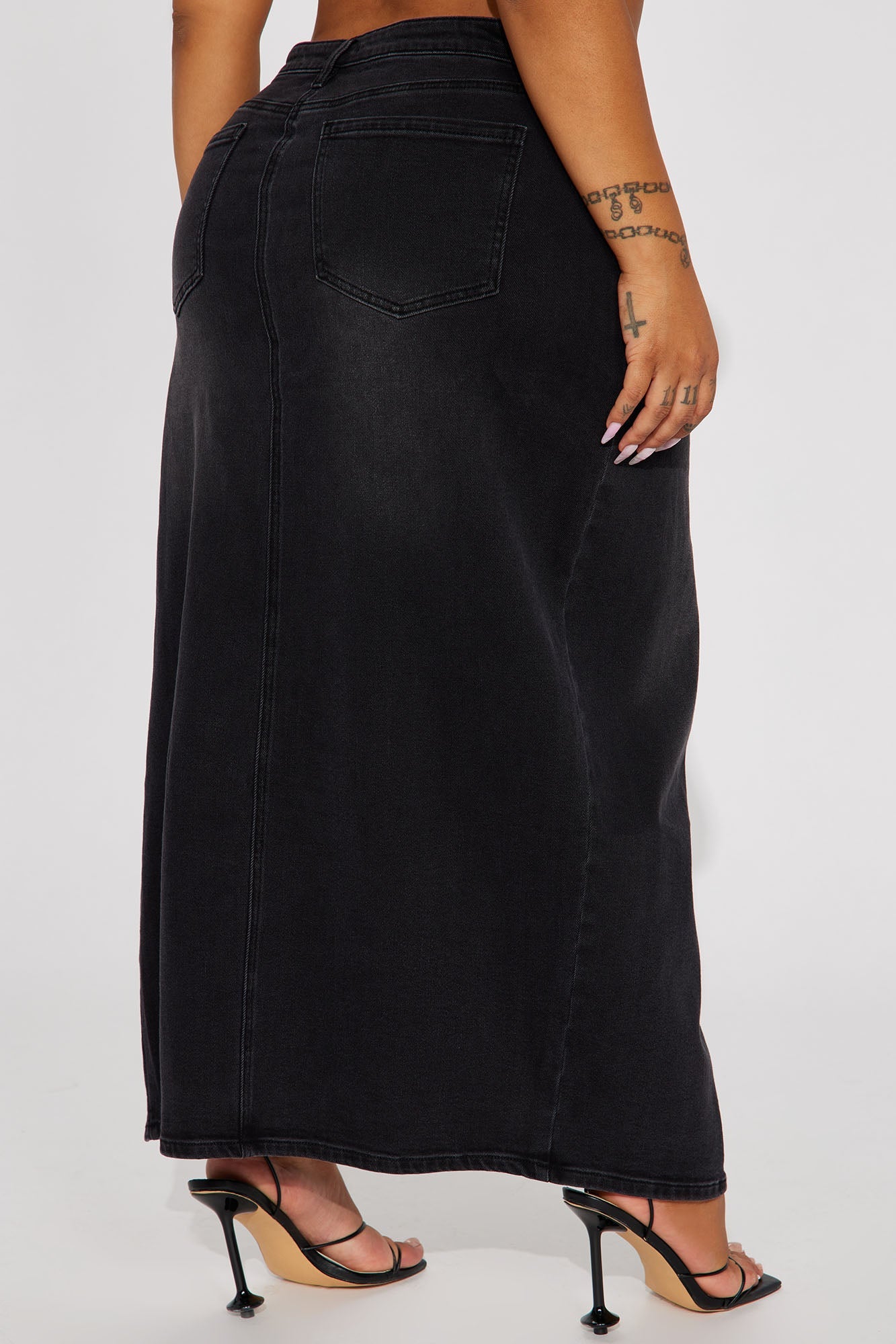 Talk About It Denim Slit Maxi Skirt - Black Wash