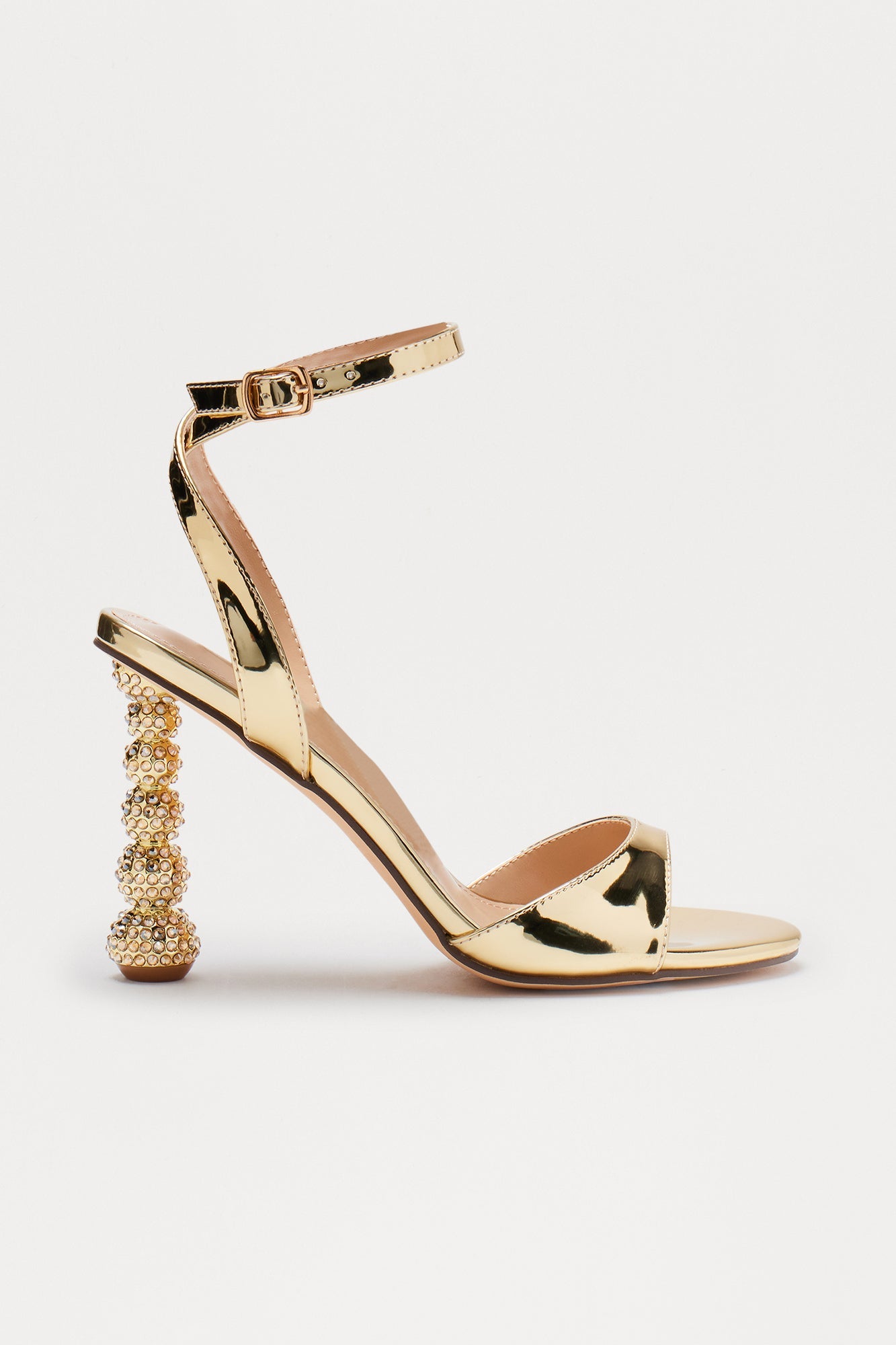 Embrey Rhinestone Ankle Strap Heels - Gold