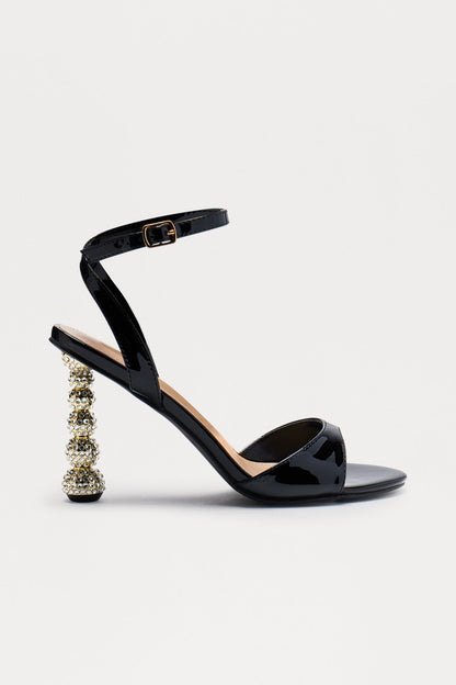 Embrey Rhinestone Ankle Strap Heels - Black