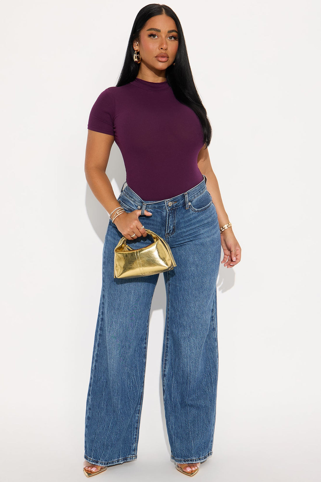 Basic Mock Neck Bodysuit - Plum
